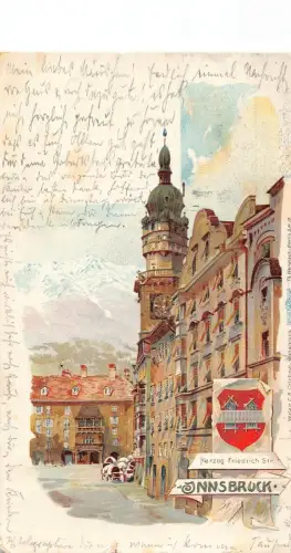 A069 Österreich 1901 Innsbruck Herzog Friedrich Str Wappen Litho Postkarte