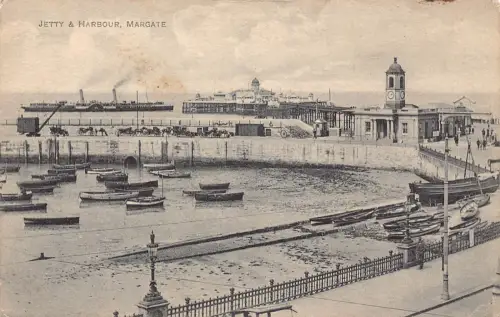 A888 England Margate Steg und Hafen Margate Boote Dampfschiff Vintage Postkarte