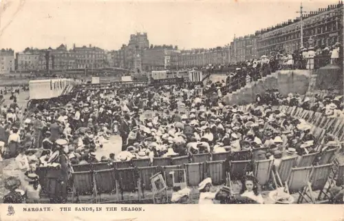 A888 England 1907 Margate The Sands in the Season Beach Vintage Postkarte