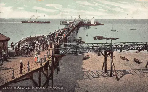 A889 England 1908 Margate Jetty and Palace Steamer Vintage Postkarte