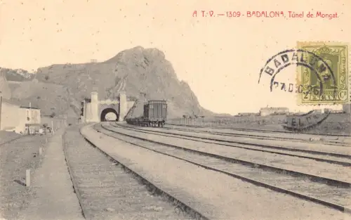 Spanien 1926 Badalona Eisenbahn Tunel de Mongat Tunnel Zug Vintage Postkarte