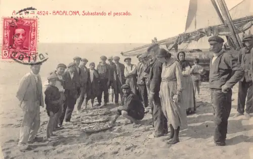 Spanien 1926 Badalona Substando el Pescado Fischer Vintage Postkarte