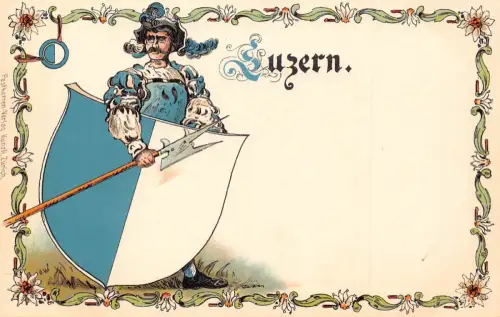 A894 Schweiz Luzern Wappen Soldat Edelweiß Litho AK