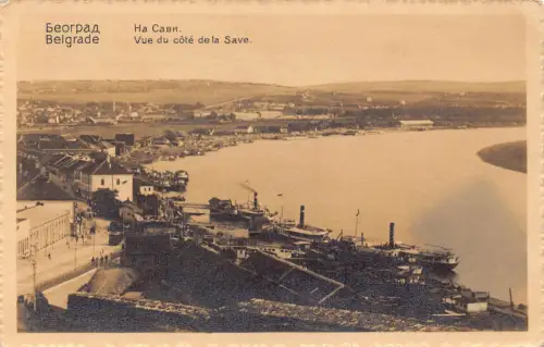 Serbien 1911 Belgrad Vue du Cote Save Steamboats Harbor Vintage Postkarte