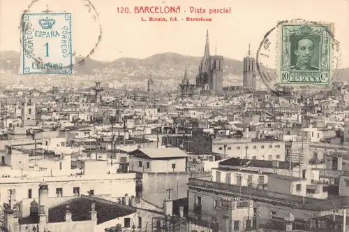 Spanien 1926 Vista Parcial Gesamtansicht Barcelona Vintage Postkarte