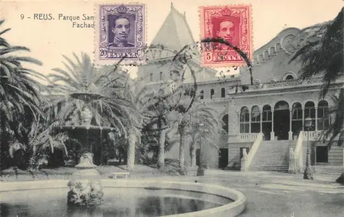 Spanien Park Sama Hinterfassade Brunnen Vintage Postkarte
