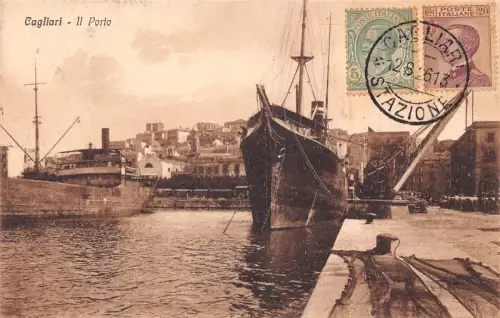 Italien 1926 Cagliari Il Porto Hafen Dampfschiffe Vintage Postkarte