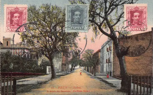Spanien Reus Salou Straße Vintage Postkarte