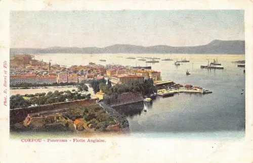 L329 Griechenland Korfu Panorama Englische Flotte Vintage Postkarte