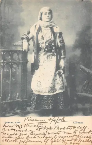 L330 Griechenland 1906 Frau in Tracht Vintage Postkarte