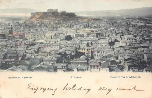 L328 Griechenland 1905 Panorama von Athen Vintage Postkarte
