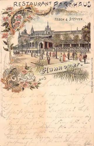 L075 Deutschland 1897 Gruss aus Hannover Restaurant Parkhaus Litho AK
