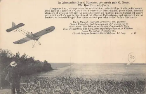 L018 Luftfahrtpionier Monoplan Borel Morane Frankreich Vintage Postkarte