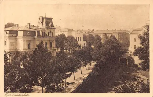 A085 Ungarn 1921 Eger Theater Platz Bäume Teaterplatz Vintage Postkarte