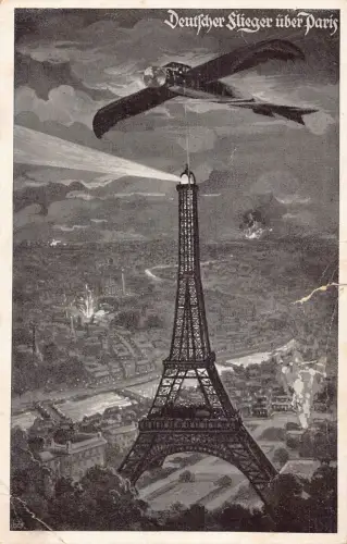 L018 Deutschland Flotte 1. Weltkrieg 1914 über Paris Frankreich Flugzeug Vintage Feldpostkarte