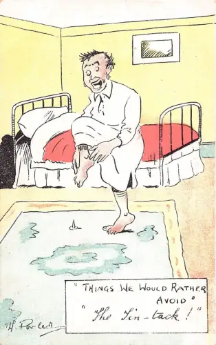 L019 Harry Parlett "Dinge, die wir lieber vermeiden würden" Humor signiert Vintage Postkarte