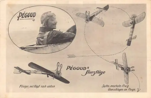 L018 Luftfahrtpionier 1913 Pegoud Salto-Mortale Flugzeug Vintage Postkarte