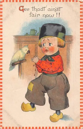 A897 Comic Humor Ente Junge füttert Papagei Mensch, dass jetzt eine Messe ist! postkarte