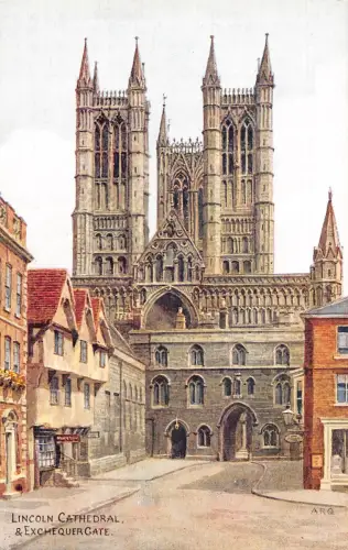 A897 England Lincoln Cathedral and Exchequer Gate Vintage Postkarte