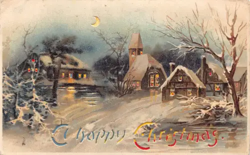 A898 Weihnachtsgrüße 1908 Mondscheindorf Schnee Feststell Postkarte
