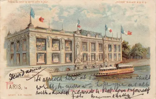 A898 Frankreich Paris 1900 Weltausstellung Dampfschiff Hold-to-light Postkarte