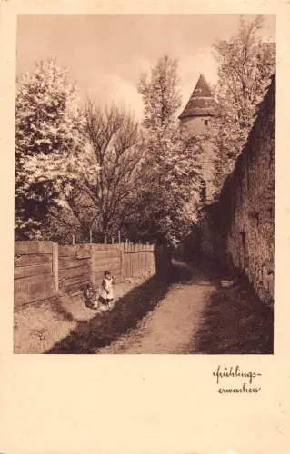 L339 Deutschland 1932 Donaueschingen Frühlings Erwachen Mädchen blühende Baum AK