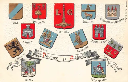 A902 Belgien Provinz Lüttich Wappen geprägt Vintage Postkarte