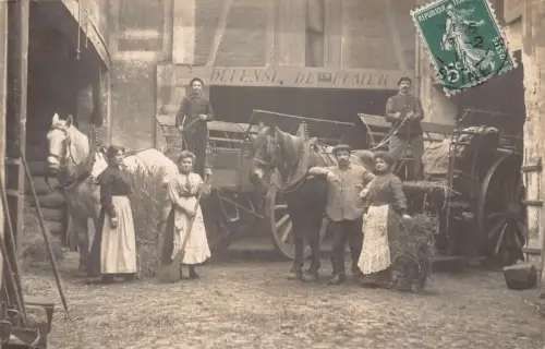 A902 Frankreich 1911 Defense de Fumer Stall Bauern Pferdekutschen Postkarte