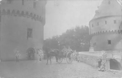 A091 Belgien 1915 1. Weltkrieg Feldpost Pferdewagen Soldat Broeltürme Kortrijk Postkarte