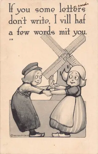 A089 Comic Humor 1914 Holländische Mädchen Windmühle vill haf wenige Worte mit dir Postkarte