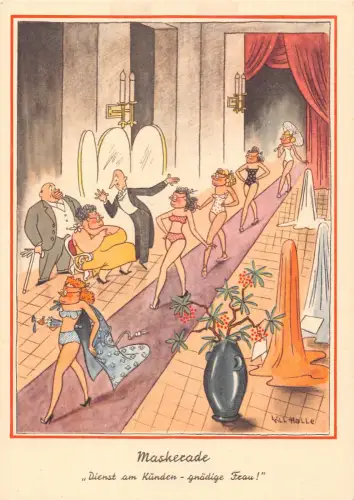 B165 Comic Humor Maskerade Badeanzug Modenschau Kunst von Will Halle Postkarte