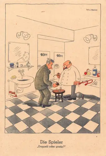 B165 Comic Humor Gamer Würfel werfen im Badezimmer Vintage Postkarte