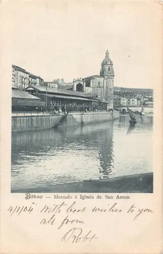 B170 Spanien 1904 Bilbao Mercado e Iglesia de San Anton Kirche Markt Postkarte
