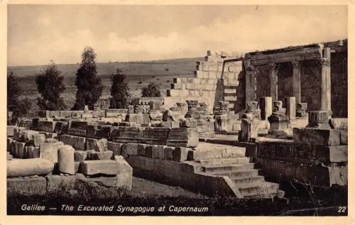 B176 Palästina Galiläa Die ausgegrabene Synagoge in Kapernaum alte Postkarte