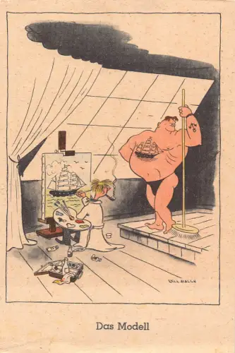 B164 Comic Humor Maler Segelboot Pfeife Rauchen Kehrmaschine Vintage Postkarte