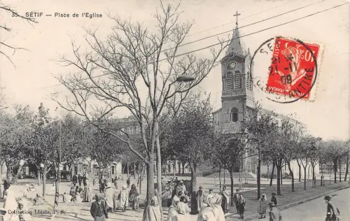 B168 Algerien 1909 Setif Place de l'Eglise Kirche Vintage Postkarte
