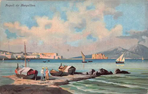 L279 Italien Napoli Gemälde signiert Floppola da Mergellina Fischerboote Postkarte