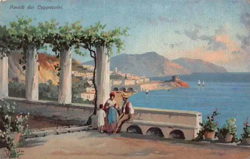 L278 Italien Neapel Gemälde signiert Floppola Amalfiküste dai Cappuccini Postkarte