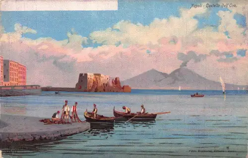 L278 Italien Neapel Gemälde signiert Floppola dell'Ovo Burg Fischer Postkarte