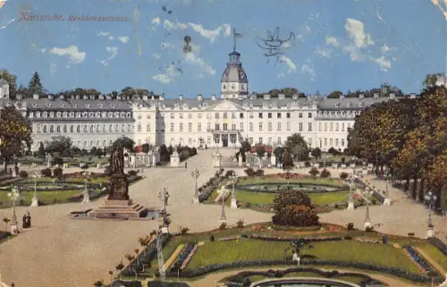 L341 Deutschland Karlsruher Residenzschloss Schlossgarten Vintage Postkarte