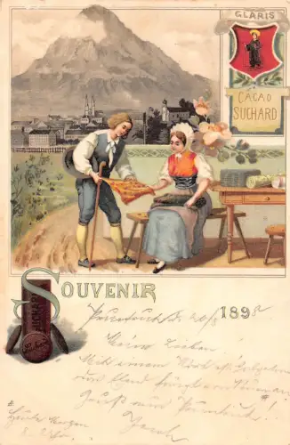 Werbung Schokolade Suchard Schweiz Glaris Handarbeit 1898 Postkarte B979