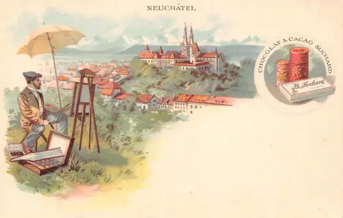 Werbung Schokolade Suchard Schweiz Neuenburg Maler Kunst Postkarte B978