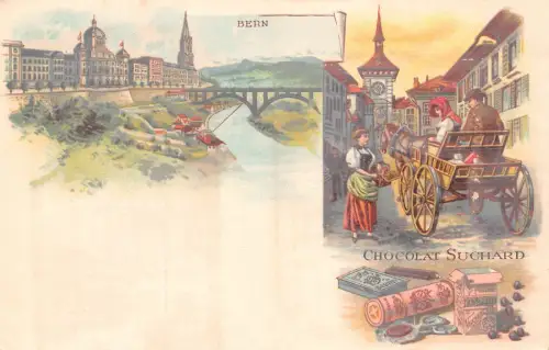 Werbung Schokolade Suchard Schweiz Bern Pferdewagen Bauern Postkarte B978