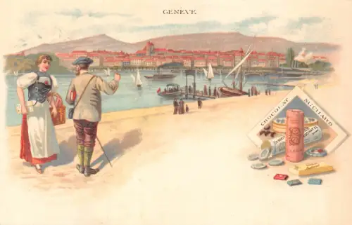 Werbung Schokolade Suchard Schweiz Genf Genf Boote Postkarte B978