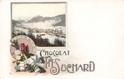Werbung Schokolade Suchard Schweiz Davos Landschaft Postkarte B977
