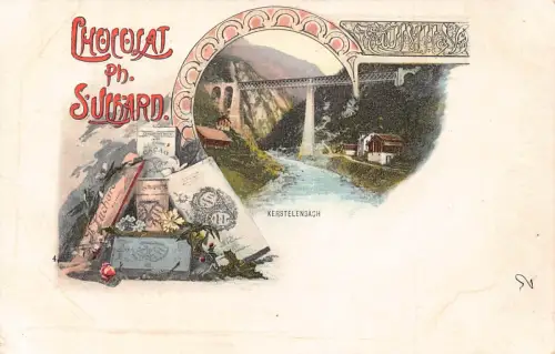Werbung Schokolade Suchard Schweiz Viadukt Kerstelenbach AK B977