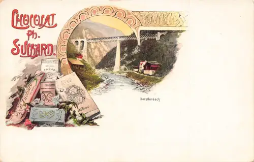 Werbung Schokolade Suchard Schweiz Kerstlenbach Viadukt Postkarte B977