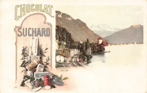 Werbung Schokolade Suchard Schweiz Chillon Eisenbahn Postkarte B977