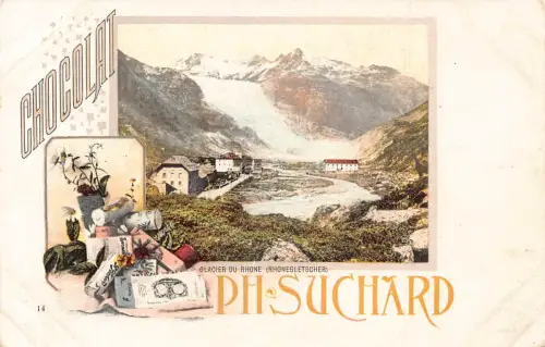 Werbung Schokolade Suchard Schweiz Glacier du Rhone Postkarte B977