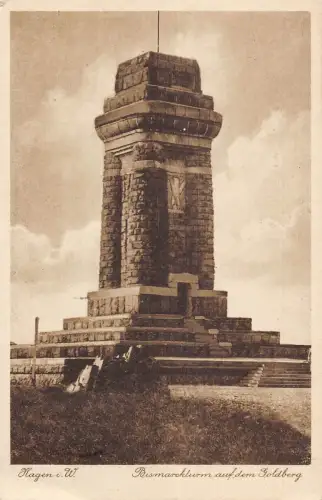 L014 Deutschland 1932 Hagen Bismarckturm Goldberg Luftposy Statue Vintage Postkarte
